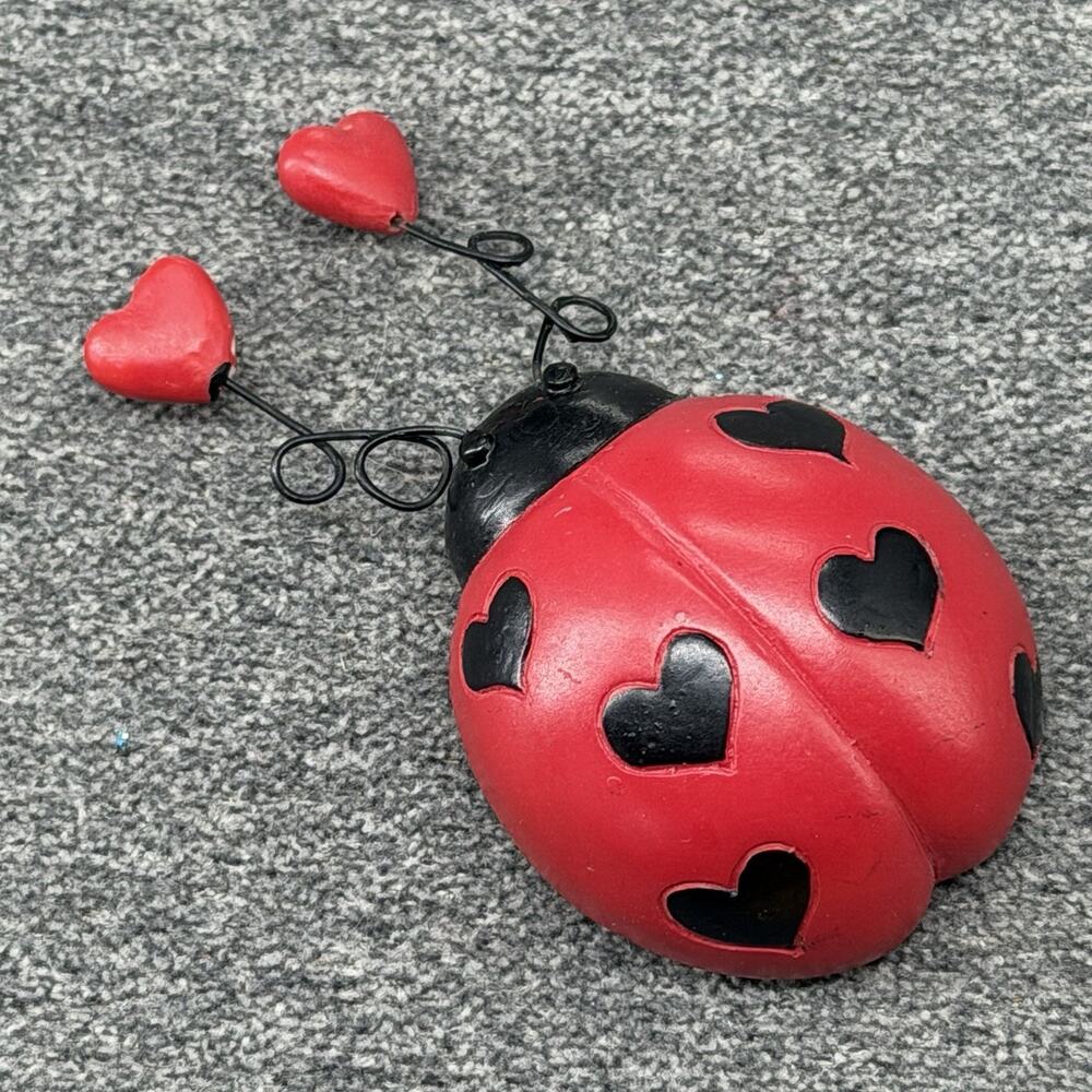 Vintage Ladybug Fridge Magnet Love Bug Red Black Heart Spots Heart Antennae Cute